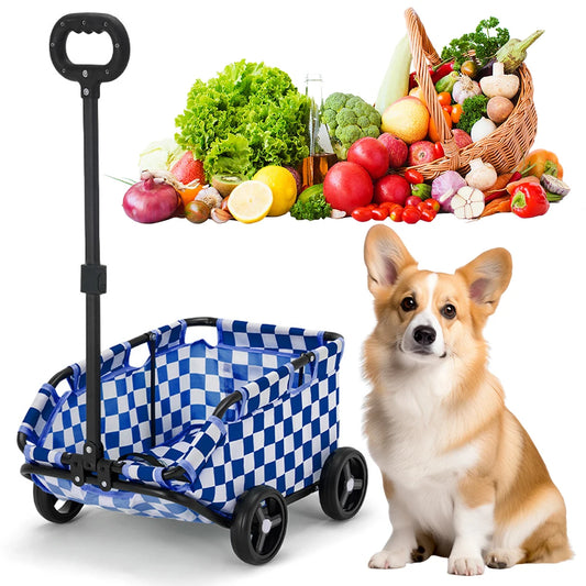 Folding Travel Pet Cart 4 Wheels Rolling Cat Carrier Pet Carriage Lightweight Folding Trolley for Travelling Shopping Walking