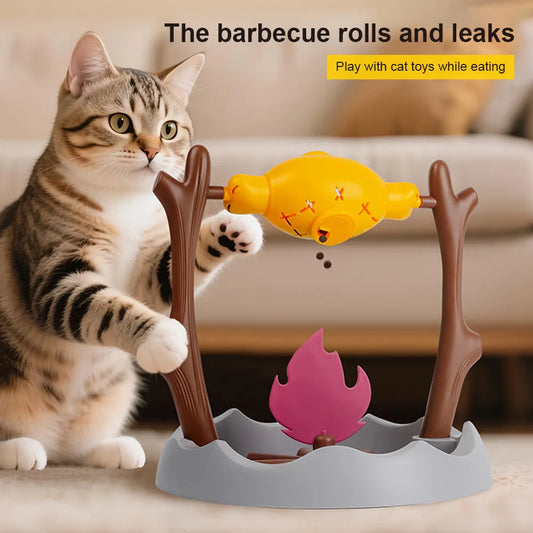 Cats Slow Feeding Snack Bowl 360° Rotating Grilled Fish Spinning Toy, Roasted Chicken Leg Pet Toy for Pet