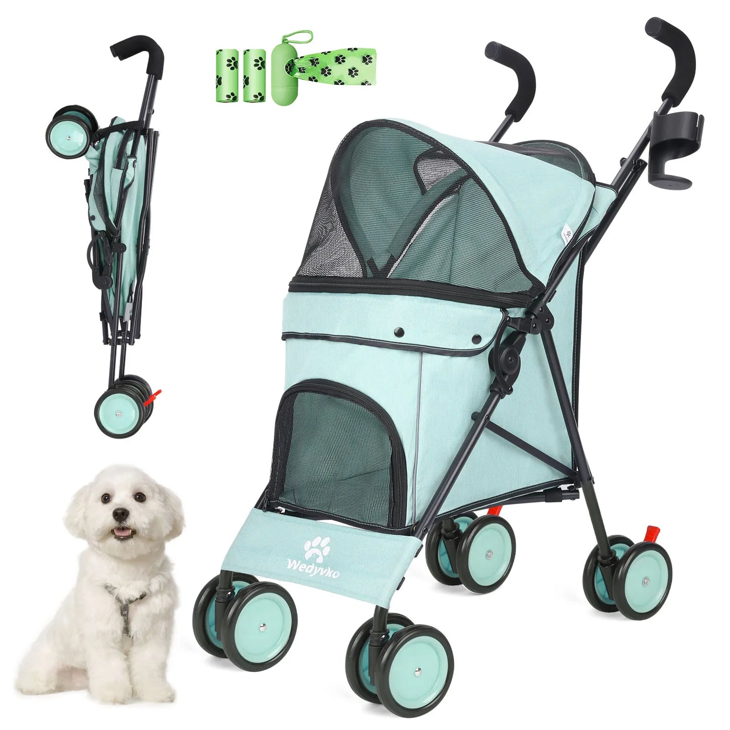 Pet Dog Stroller 4 Wheels Puppy Stroller Rotate with Brakes