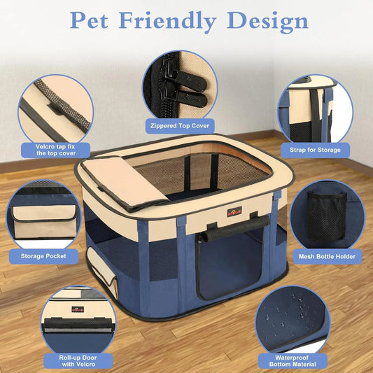 Foldable Pet Playpen, Portable Dog Kennel Tent for Indoor or Outdoor Use with Carrying Case