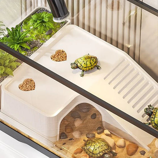 1PC Plastic Turtle Climbing Ramp with Multifunctional Sun Drying Platform Feeding & Hiding Shelter for Pet Fish Tank Box Turtles