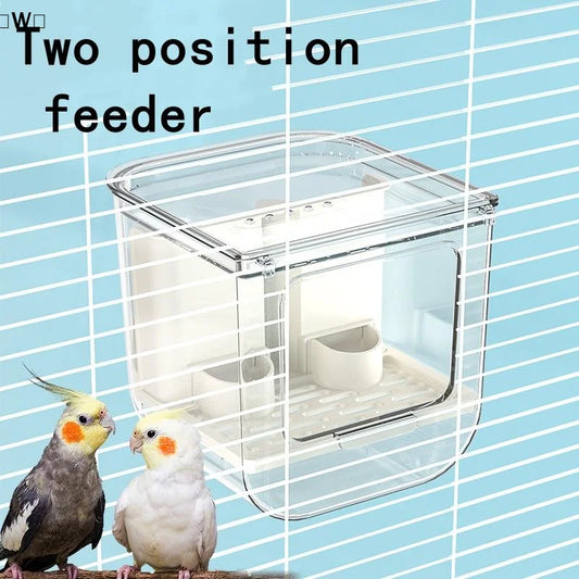 Double Slot Automatic Bird Feeder Large Capacity Splash Proof Hanging Cage Transparent Food Dispenser