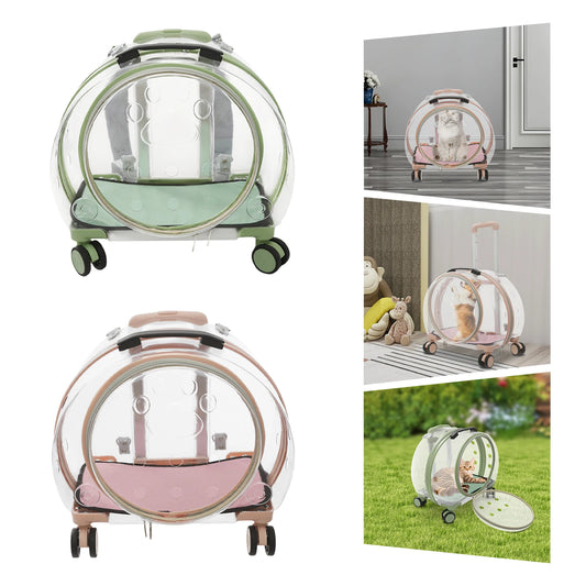 Pink/Green Breathable Cat Carrier with 4 Rolling Wheels 16 x 10.5 x 18 inches for Cats Weighing Within 20 lbs