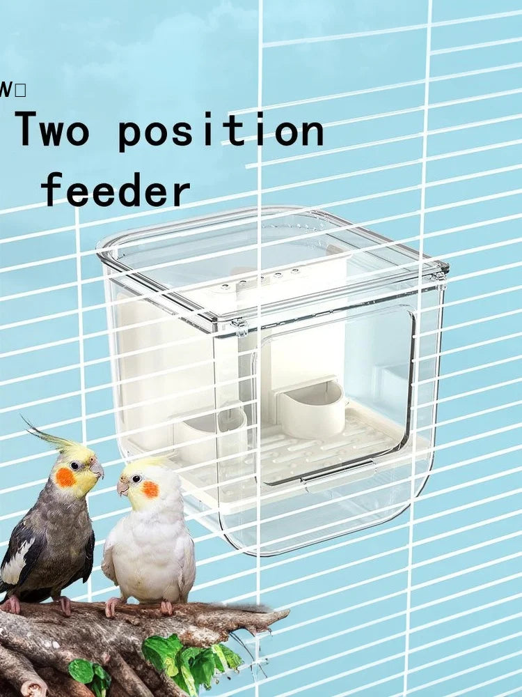 Double Slot Automatic Bird Feeder Large Capacity Splash Proof Hanging Cage Transparent Food Dispenser