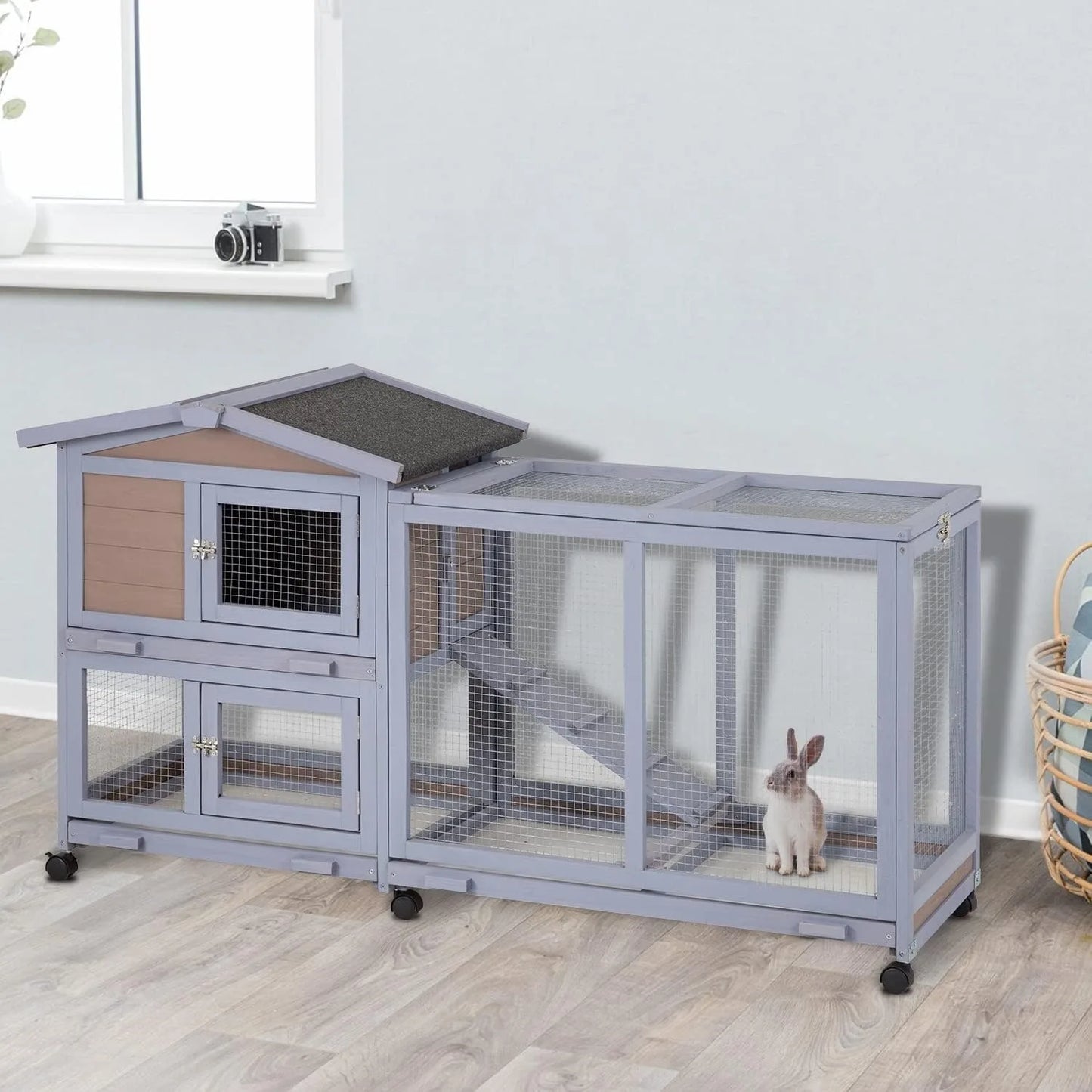 Wooden Two Layers Rabbit Hutch , Chicken Coop or Guinea Pig Cage for Indoor or Outdoor.