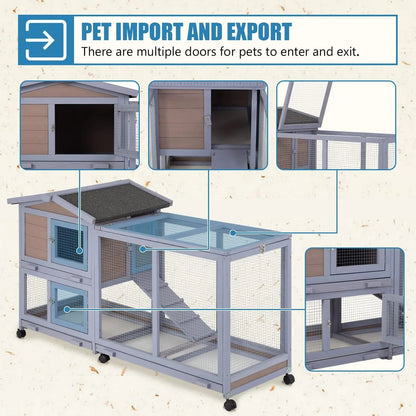 Wooden Two Layers Rabbit Hutch , Chicken Coop or Guinea Pig Cage for Indoor or Outdoor.