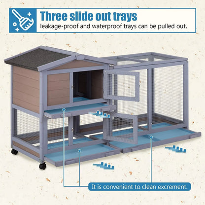 Wooden Two Layers Rabbit Hutch , Chicken Coop or Guinea Pig Cage for Indoor or Outdoor.
