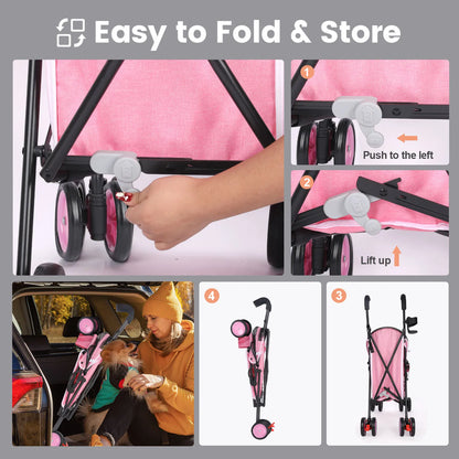 Pet Dog Stroller 4 Wheels Puppy Stroller Rotate with Brakes