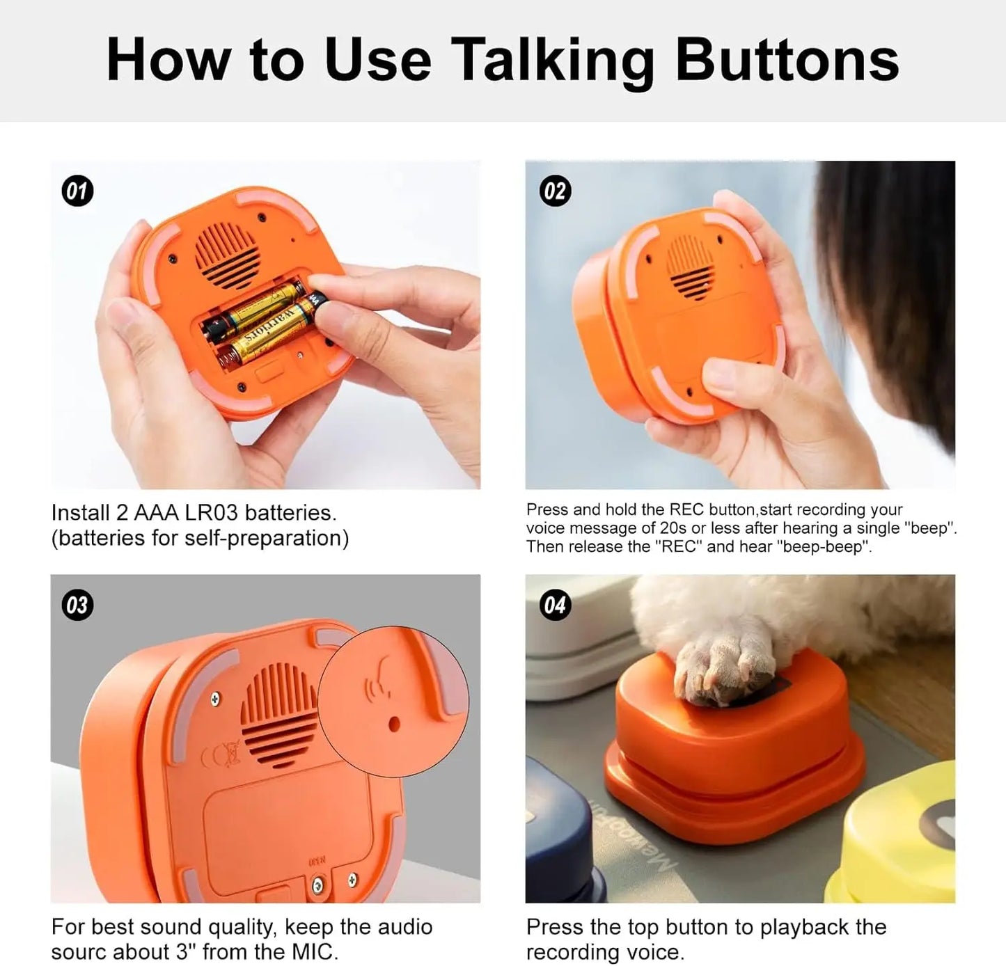 Mewoofun Dog Buttons with Rubber Mat, Recordable Dog Talking Buttons - Communication Starter Pack for Dog Training