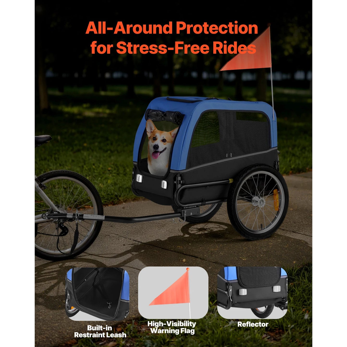 SucceBuy Dog Bike Trailer Bicycle Carrier for Small & Medium Dogs with Quick Release Wheel Universal Bicycle Coupler Flag