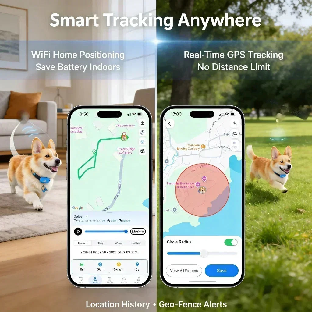 GPS Pet Tracker 4G for Dogs & Cats, Built-in SIM with Real-Time Tracking, WiFi Home Positioning