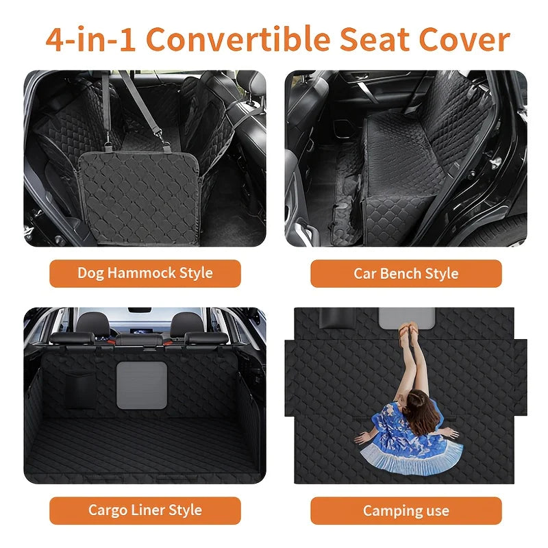 Dog Car Seat Cover With Storage Pockets, Mesh Visual Window, Waterproof Nonslip, Heavy Duty Scratchproof Backseat Seat Cover