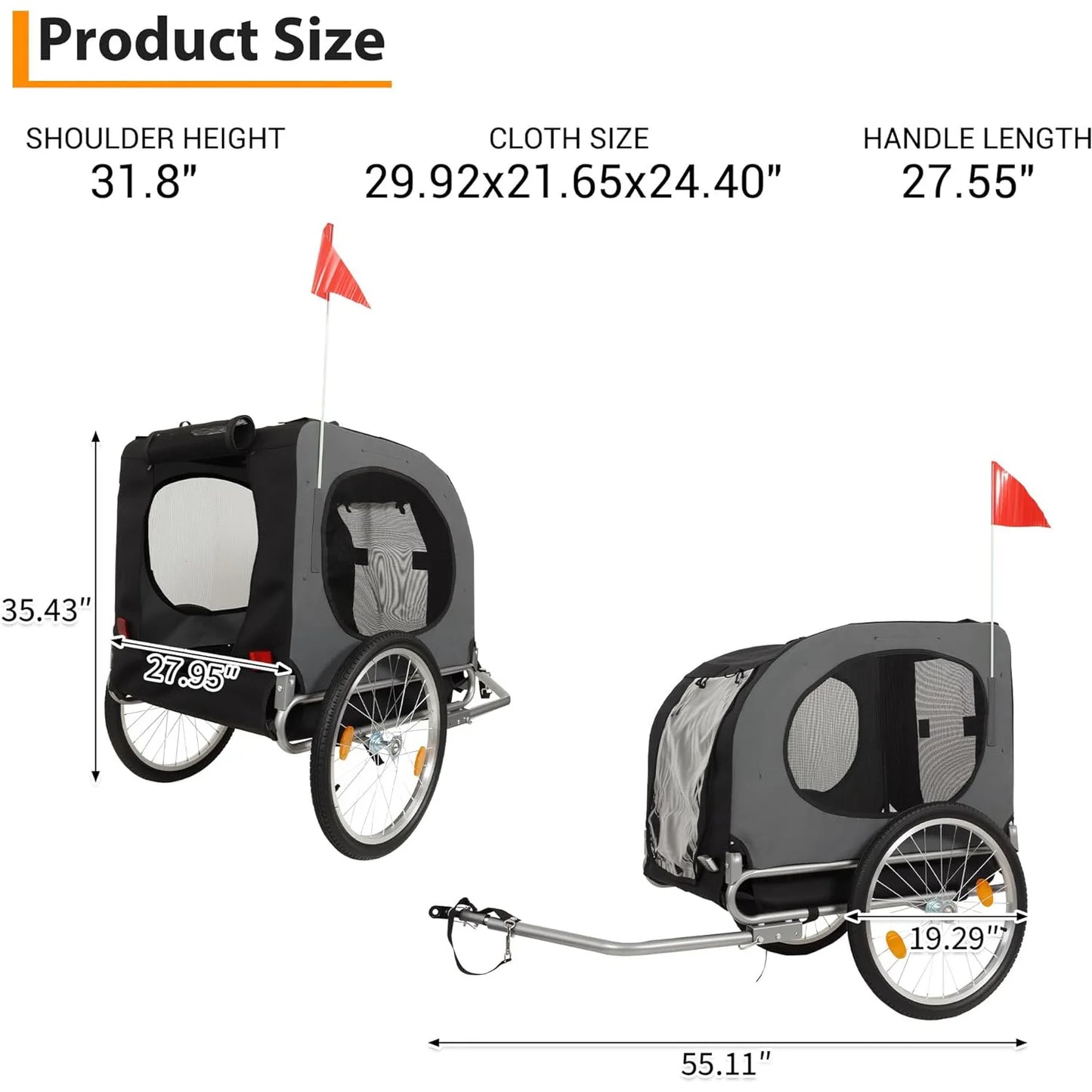 Steel Dog Bike Trailer with Universal Bicycle Coupler, Folding Pet Cart Bicycle Carrier, Max 40kg, Water Resistant Pet Bike Trailer