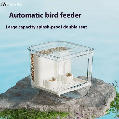Double Slot Automatic Bird Feeder Large Capacity Splash Proof Hanging Cage Transparent Food Dispenser
