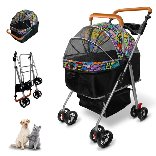 3-in-1 Foldable Pet Stroller with Storage, Cup Holder, Suitable for Medium Dogs and Cats
