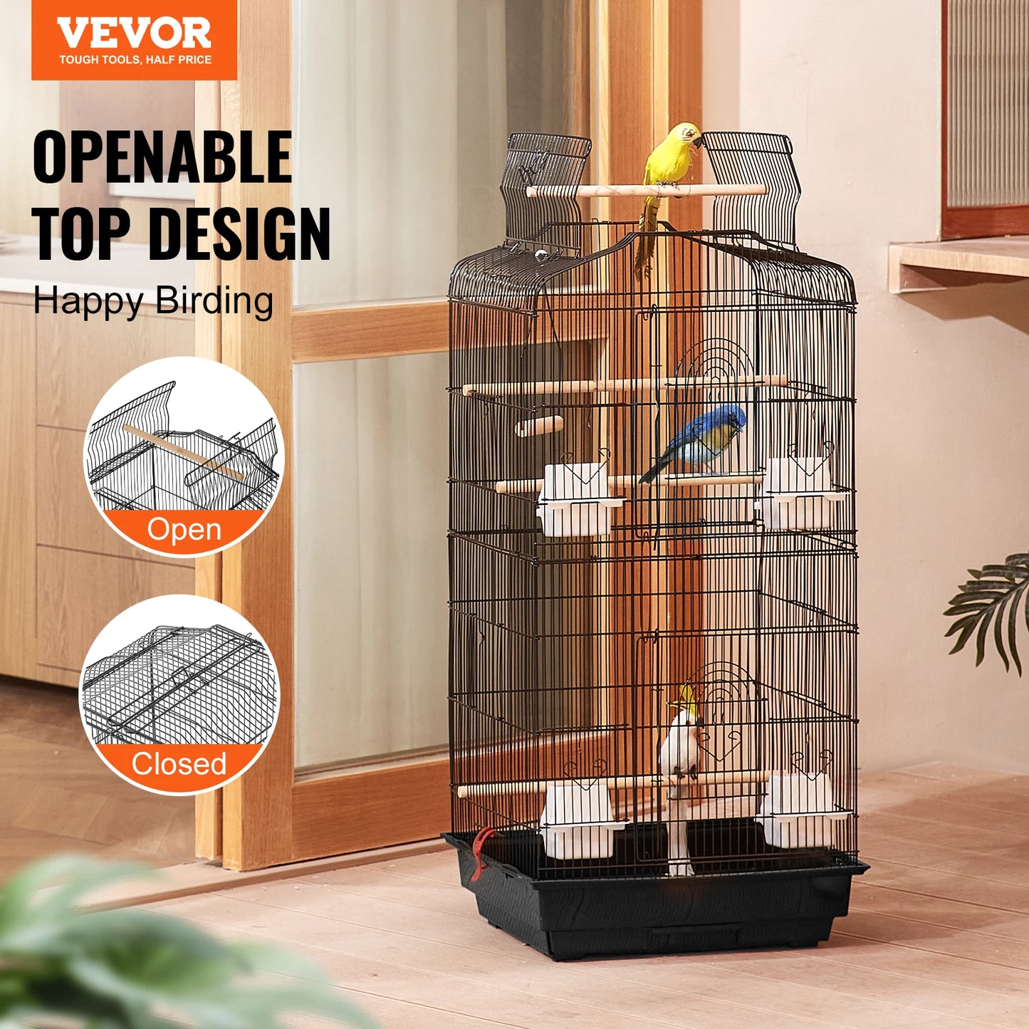 SucceBuy Open Top Large Parrot Bird Cage, Hanging Bird Cage for all Kinds of Birds