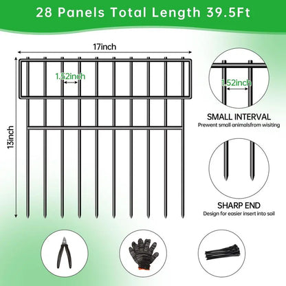 13inH Animal Barrier Fence, 28 Panels No Dig Fence for Dogs, 1.52IN Gap Anti Digging Dog Barrier, Rustproof Metal Garden