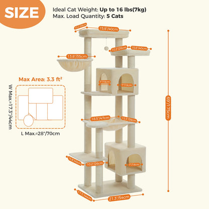 Sturdy Multi-Level Cat Tree Tower with Natural Sisal Scratching Posts, includes Large Top Perch and Fun Dangling Ball