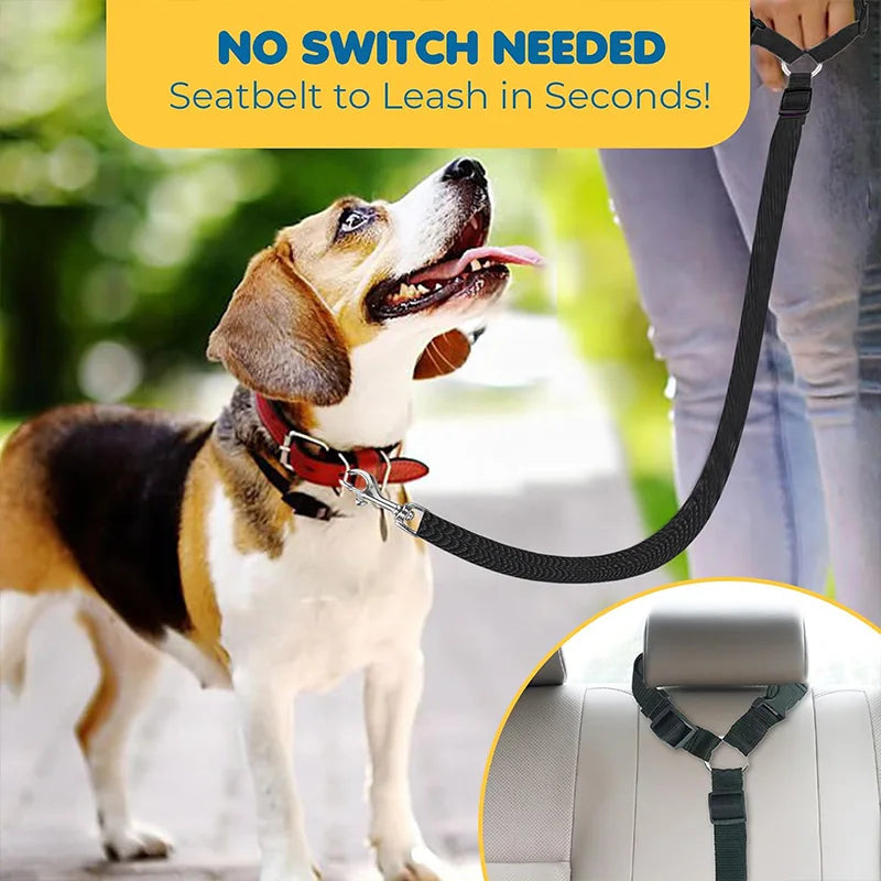 Adjustable 2-in-1 Pet Car Seat Belt/Leash, Nylon Safety Harness for Travel, 8 inches/20cm