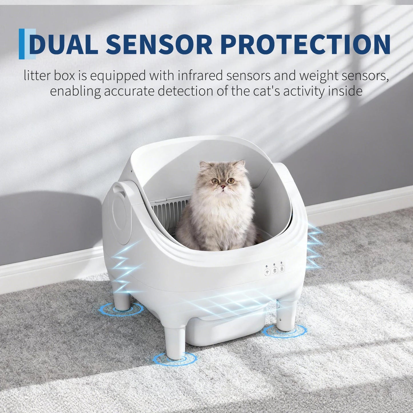 Self Cleaning Automatic Cat Litter Box, Odor-Free, Open-Top w/Large Waste Bin for Multiple Cats, Includes Trash Bags