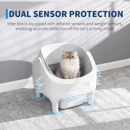 Self Cleaning Automatic Cat Litter Box, Odor-Free, Open-Top w/Large Waste Bin for Multiple Cats, Includes Trash Bags