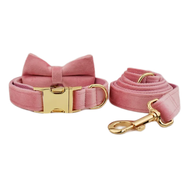 Velvet Collar Free Engrave Dog Collar  & Leash - different types
