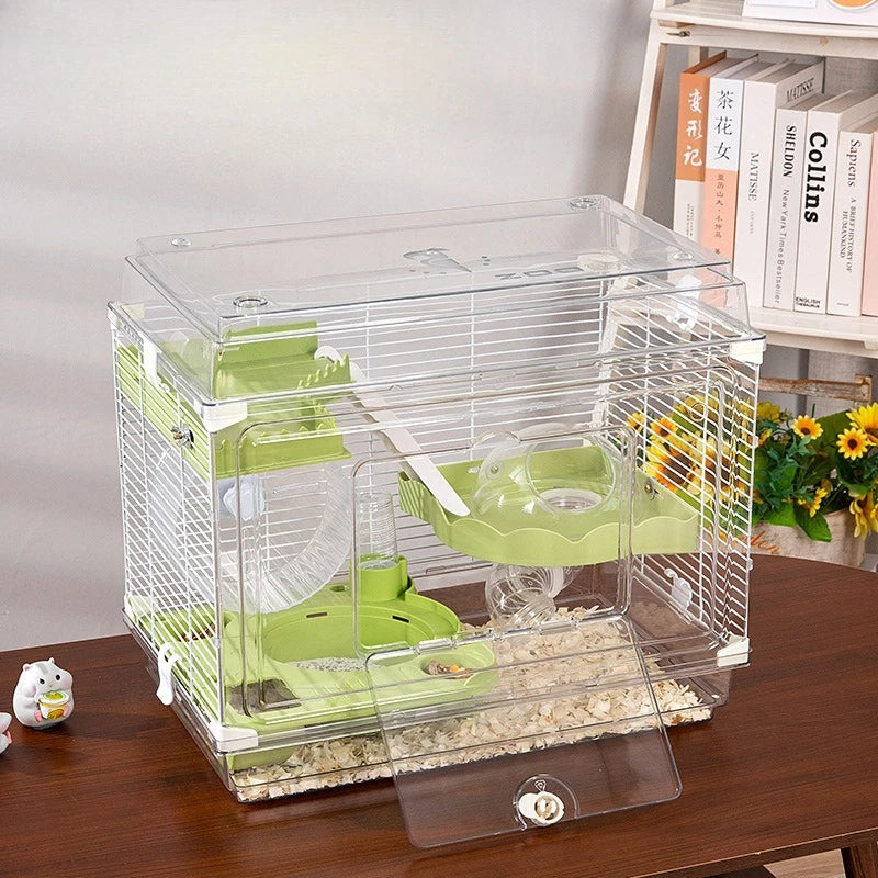 48cm Transparent Hamster Cage Acrylic Luxury Villa Spacious Habitat Breathable Home for Golden Hamster Supplies