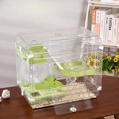48cm Transparent Hamster Cage Acrylic Luxury Villa Spacious Habitat Breathable Home for Golden Hamster Supplies