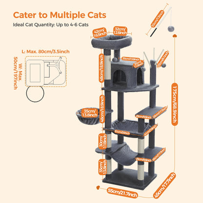 Sturdy Multi-Level Cat Tree Tower with Natural Sisal Scratching Posts, includes Large Top Perch and Fun Dangling Ball