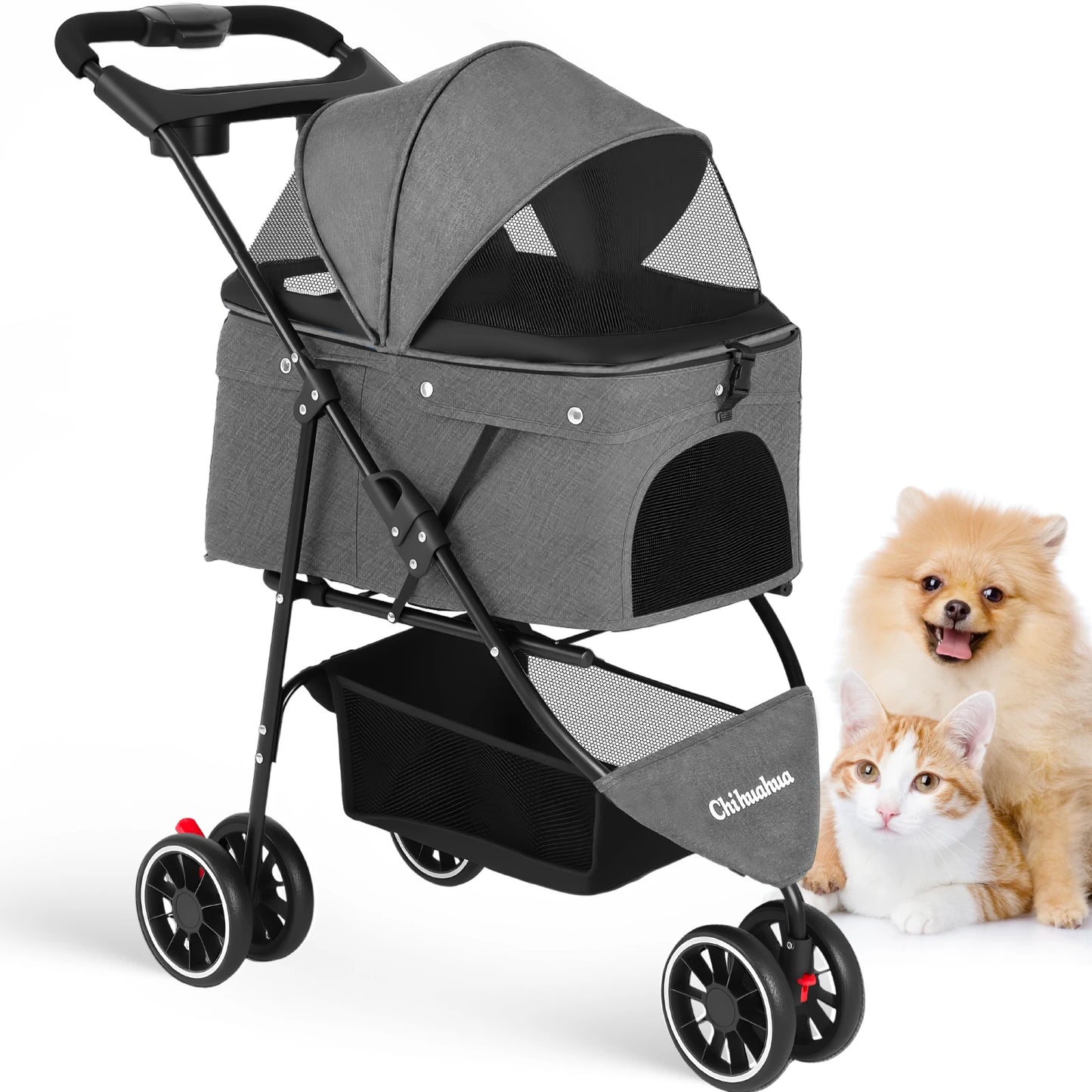 Pet Stroller For Small Dogs & Cats; Travel Portable Stroller, Foldable