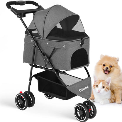 Pet Stroller For Small Dogs & Cats; Travel Portable Stroller, Foldable