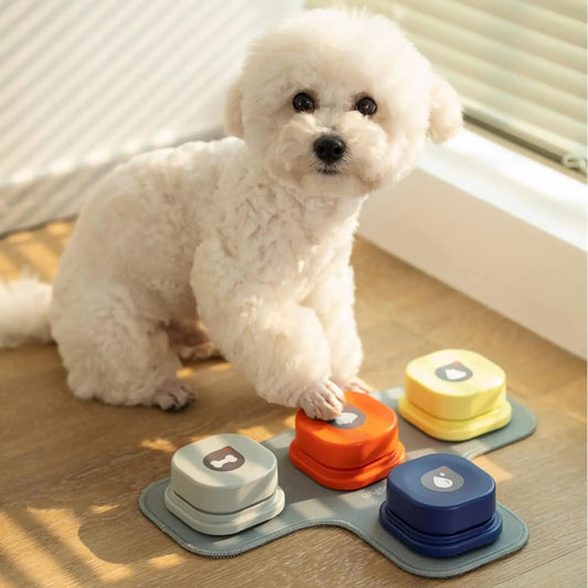 Mewoofun Dog Buttons with Rubber Mat, Recordable Dog Talking Buttons - Communication Starter Pack for Dog Training