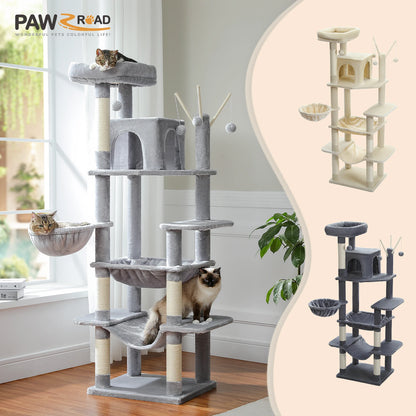 Sturdy Multi-Level Cat Tree Tower with Natural Sisal Scratching Posts, includes Large Top Perch and Fun Dangling Ball