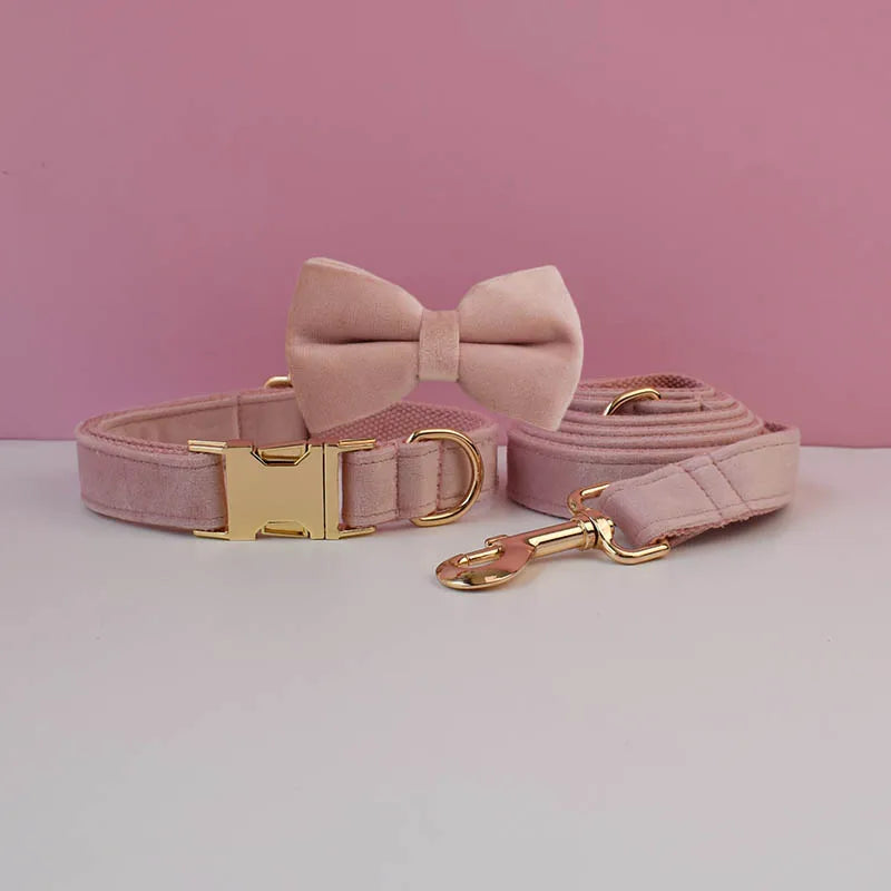 Velvet Collar Free Engrave Dog Collar  & Leash - different types