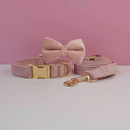 Velvet Collar Free Engrave Dog Collar  & Leash - different types