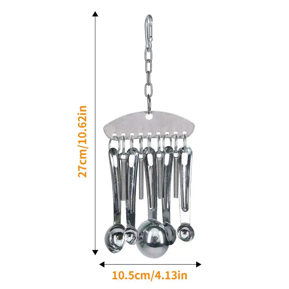 Parrot Stainless Steel spoon Toy Bird Parrots Gnawing Scoops Climbing Toys Pets Bird Cage Accessories Hanging Spoon Ring Toy
