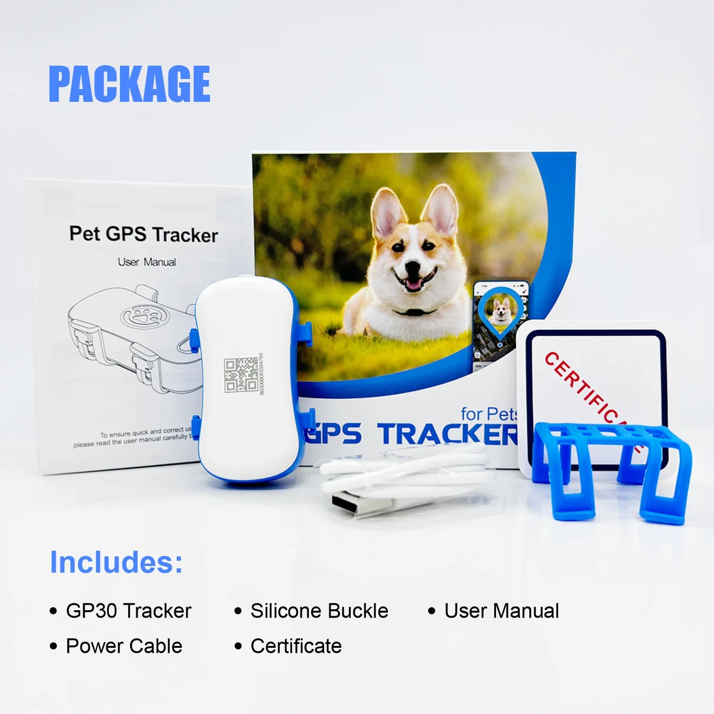 GPS Pet Tracker for Dogs and Cat -  Real Time Tracking, Unlimited Distance, QR Code Anti-Lost Locator with 1-year Service