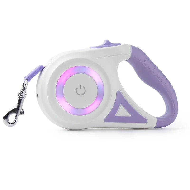 5M Automatic Retractable Dog Leash with Led Flashlight, Durable Nylon Lead for Dogs, Adjustable Walking Running Rope