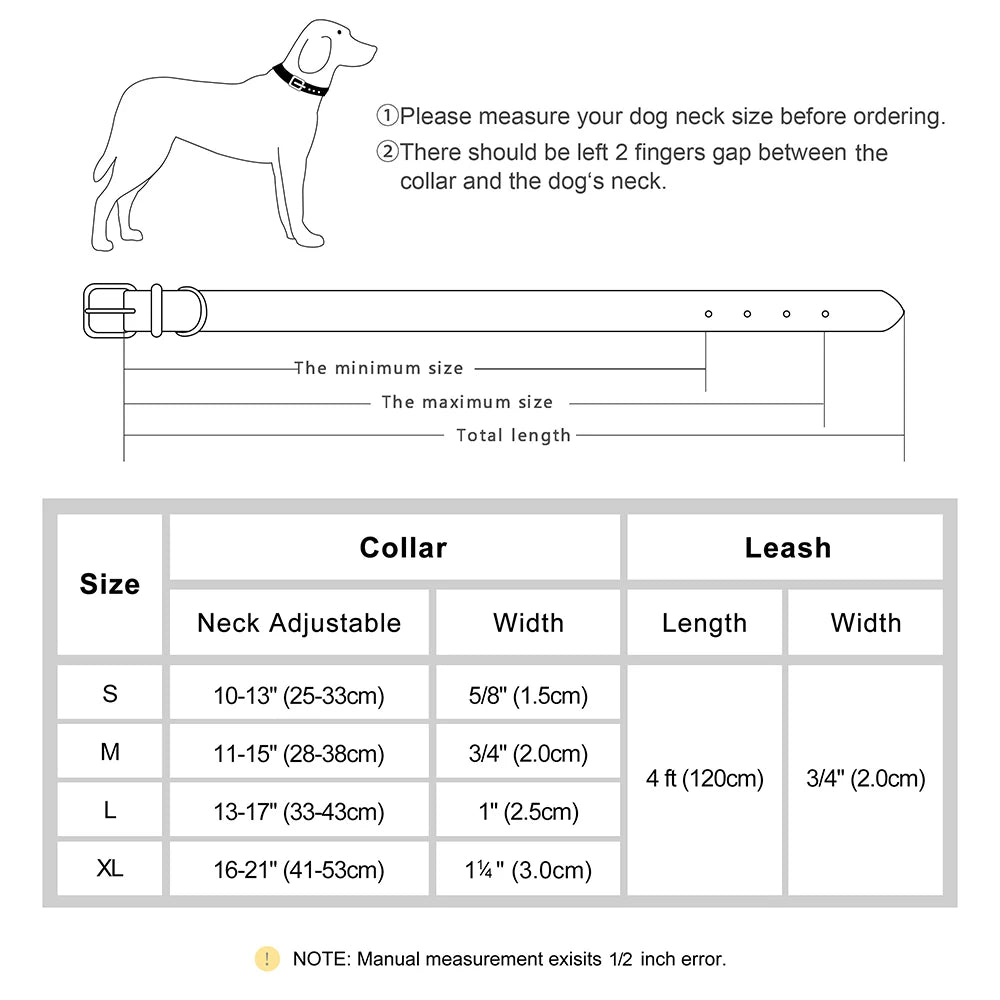 Soft Padded Dog Collar & Leash Set - Various Sizes and Colors