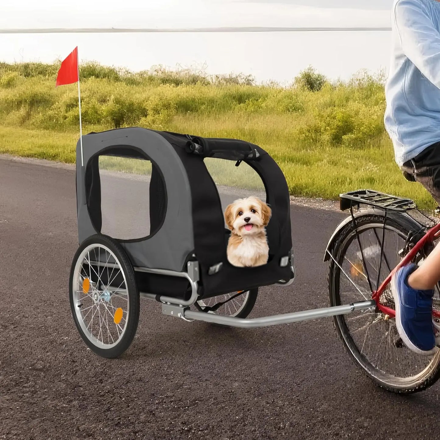 Steel Dog Bike Trailer with Universal Bicycle Coupler, Folding Pet Cart Bicycle Carrier, Max 40kg, Water Resistant Pet Bike Trailer