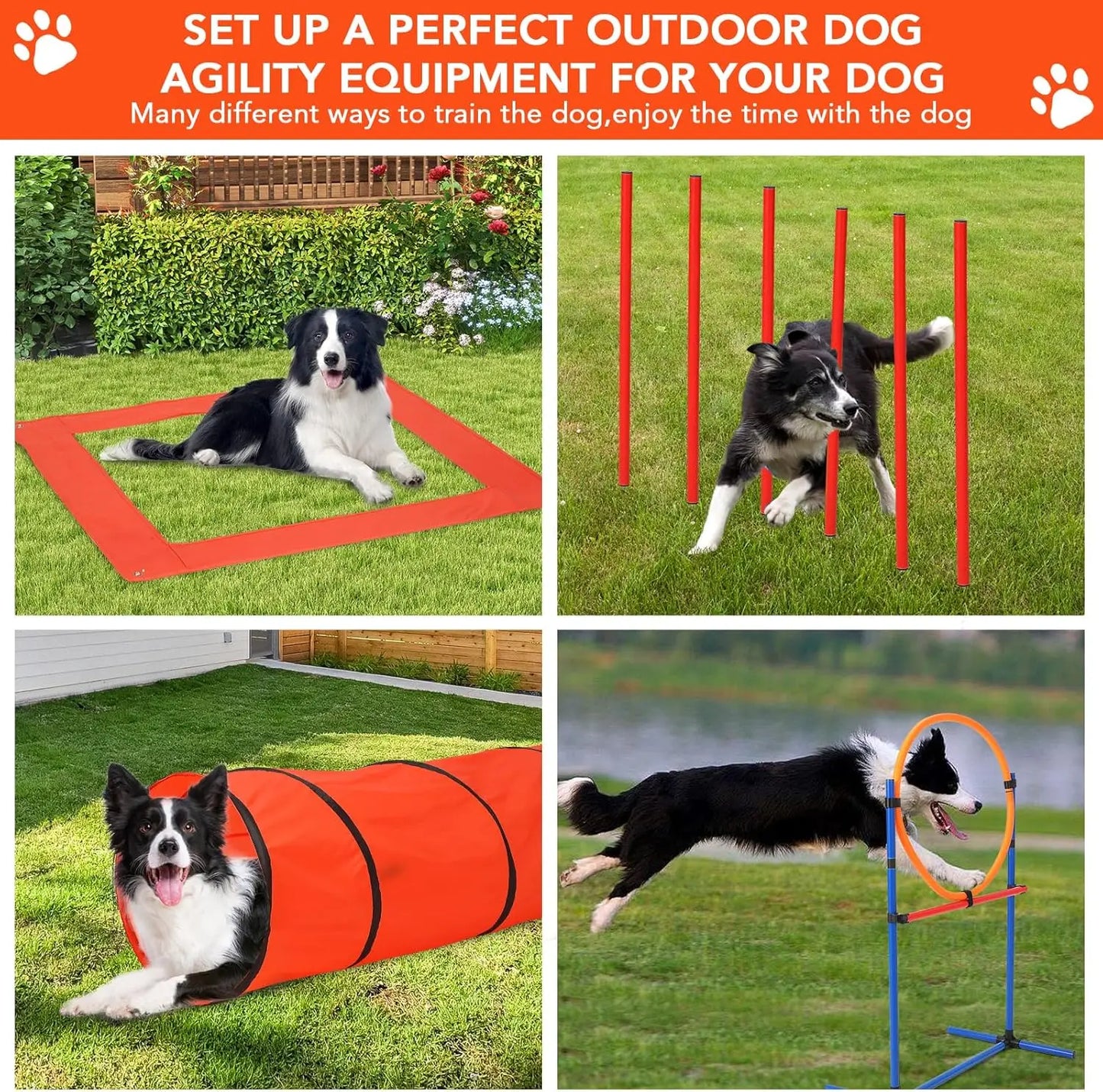 Dog Agility Training Equipment, 87-Piece Dog Obstacle Course Training Starter Kit Pet Outdoor Game with Tunnel, Agility Hurdle,