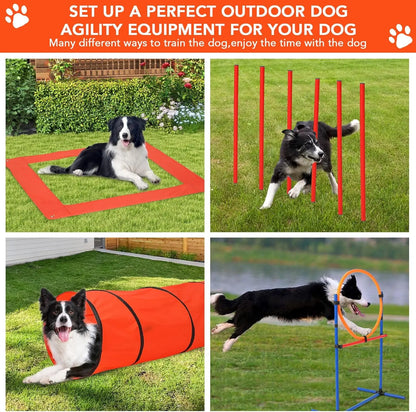 Dog Agility Training Equipment, 87-Piece Dog Obstacle Course Training Starter Kit Pet Outdoor Game with Tunnel, Agility Hurdle,