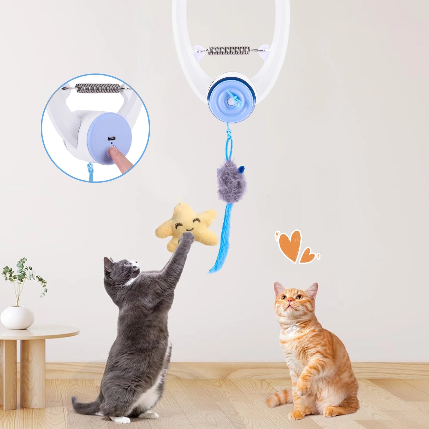 Door Hanging Automatic Retractable Kitten Toys with 3 Catnip Mice Self Play Hanging Door Cat Mouse Toys for Indoor Cats