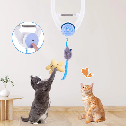 Door Hanging Automatic Retractable Kitten Toys with 3 Catnip Mice Self Play Hanging Door Cat Mouse Toys for Indoor Cats