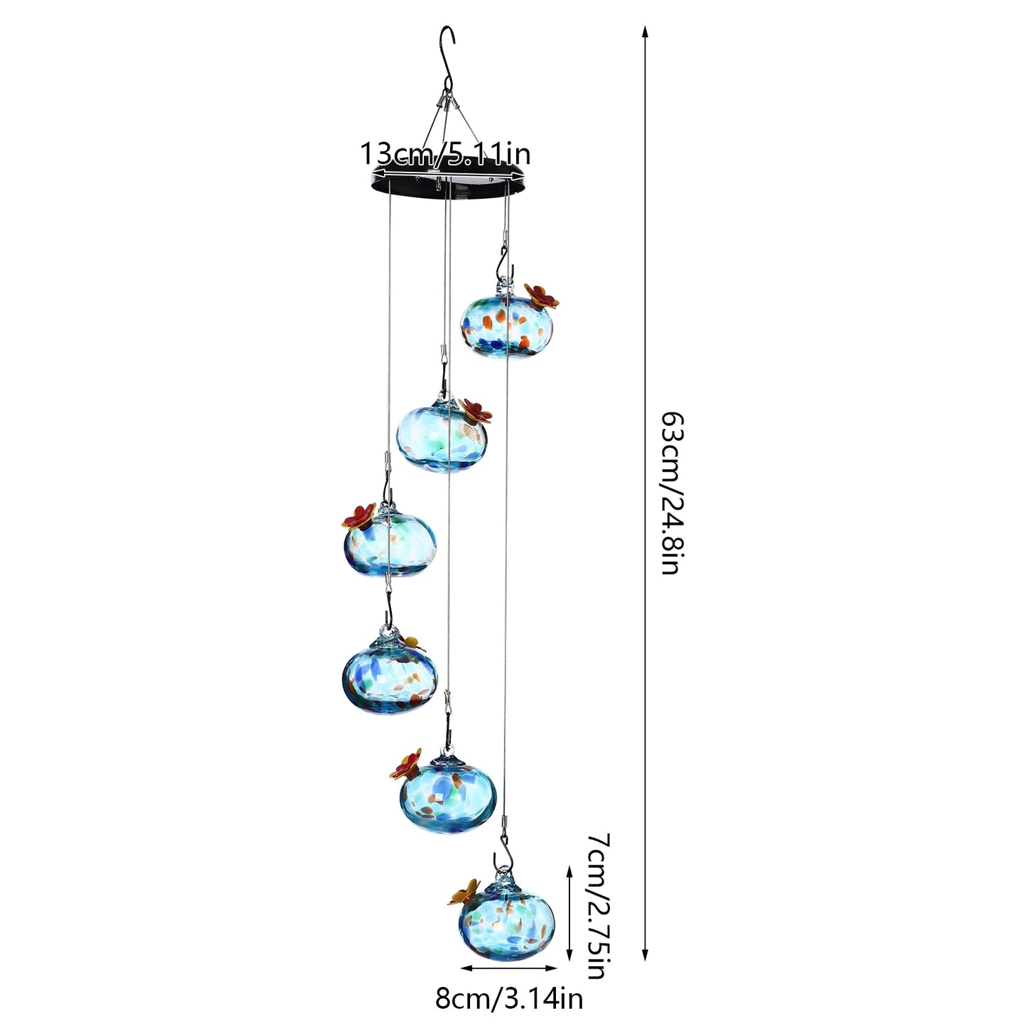6 Glass Balls Hummingbird Feeder for Outdoor Hanging