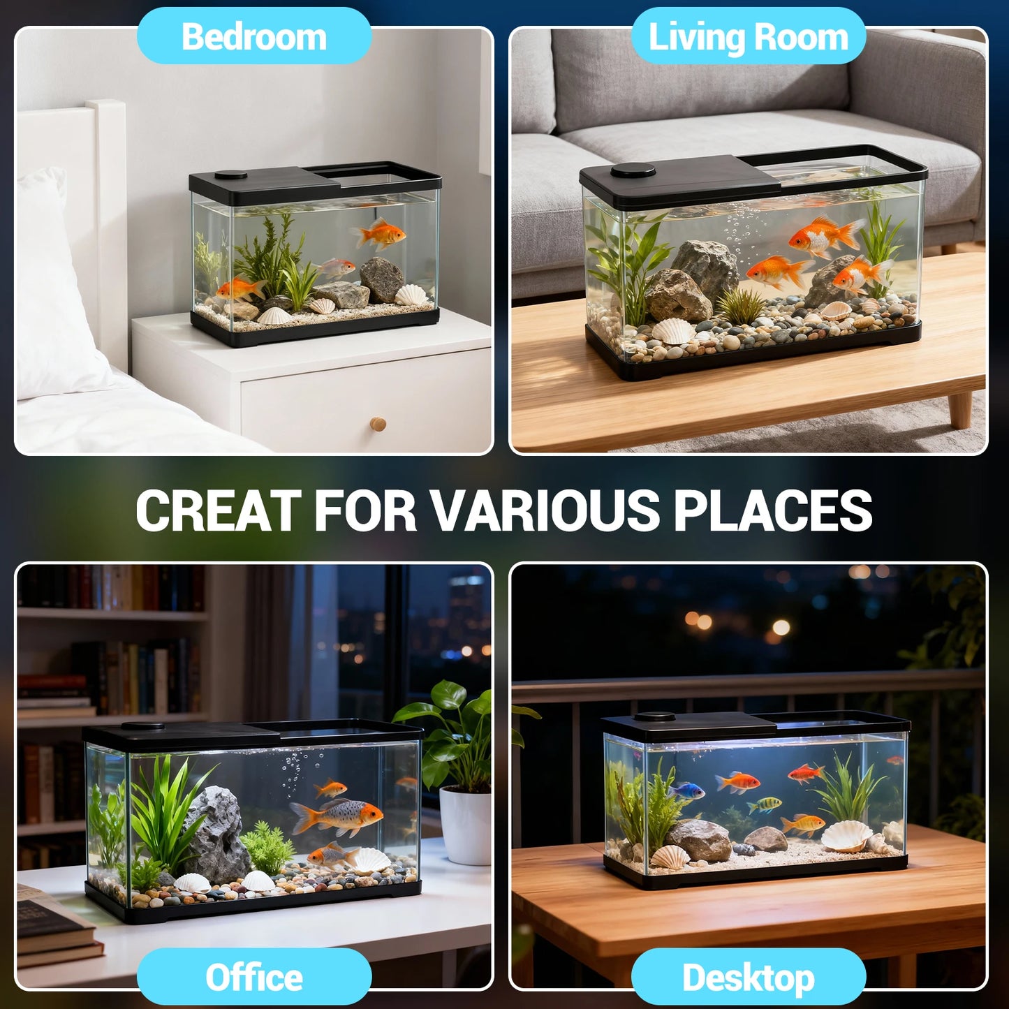 50l Aquarium Starter Kits - Arcrylic Fish Tank with Led Lights, Complete Fish Tank Starter Kit, Rectangular Freshwater & Marine