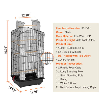 SucceBuy Open Top Large Parrot Bird Cage, Hanging Bird Cage for all Kinds of Birds