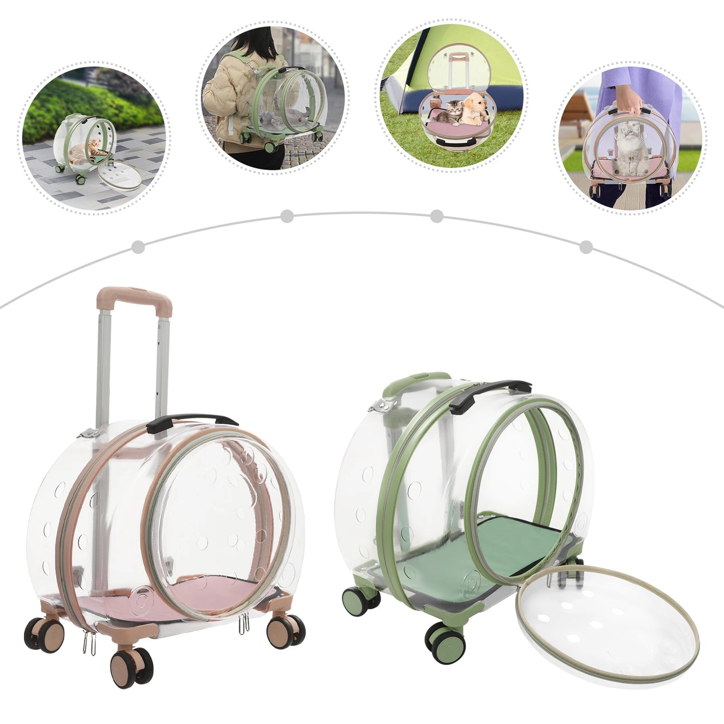 Pink/Green Breathable Cat Carrier with 4 Rolling Wheels 16 x 10.5 x 18 inches for Cats Weighing Within 20 lbs