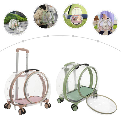 Pink/Green Breathable Cat Carrier with 4 Rolling Wheels 16 x 10.5 x 18 inches for Cats Weighing Within 20 lbs