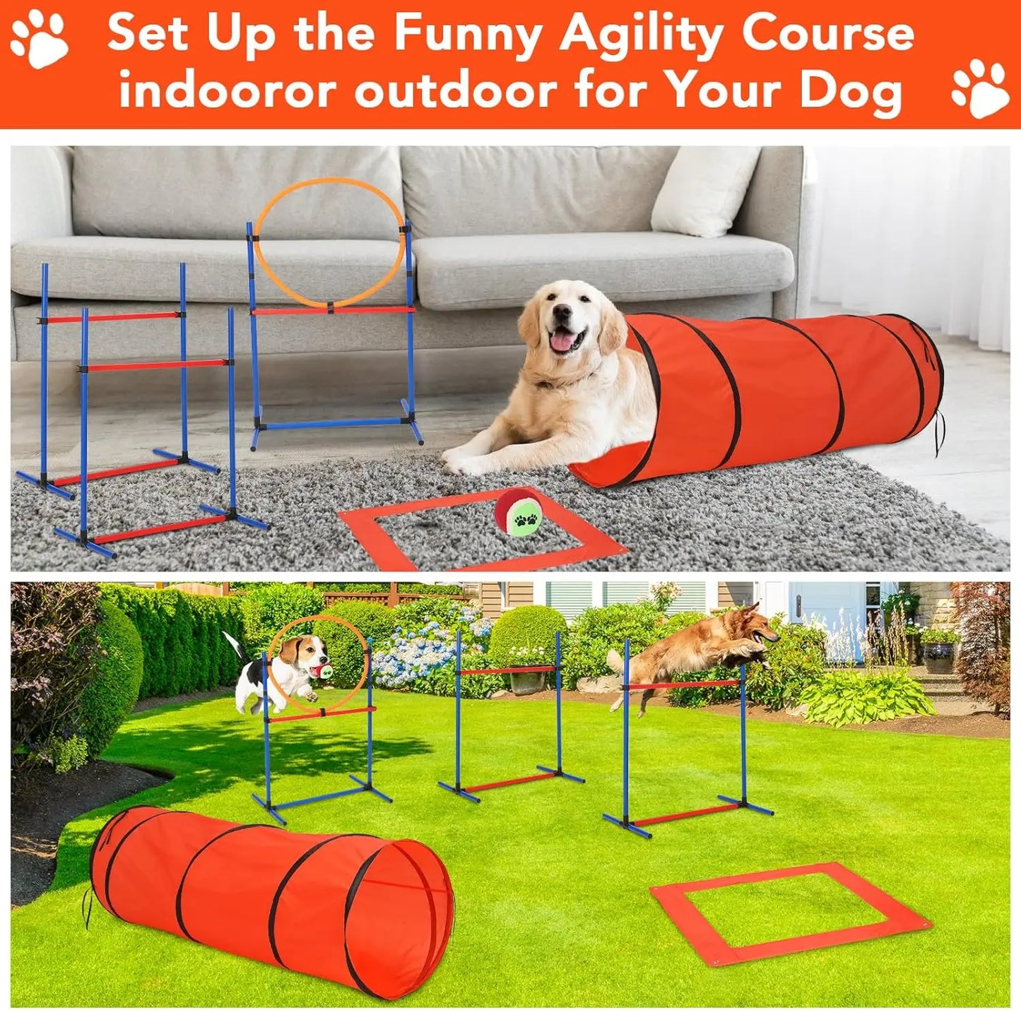 Dog Agility Training Equipment, 87-Piece Dog Obstacle Course Training Starter Kit Pet Outdoor Game with Tunnel, Agility Hurdle,